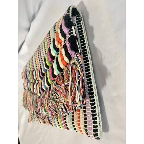 STELLA & DOT Taj Clutch Boho Fringe Striped Purse 13” X 8” Rag Rug Style - Picture 4 of 10